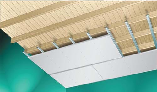 Het plaatsen van houten of metalen regelwerk met stucplaten voor gipsgebonden plafondstucwerk